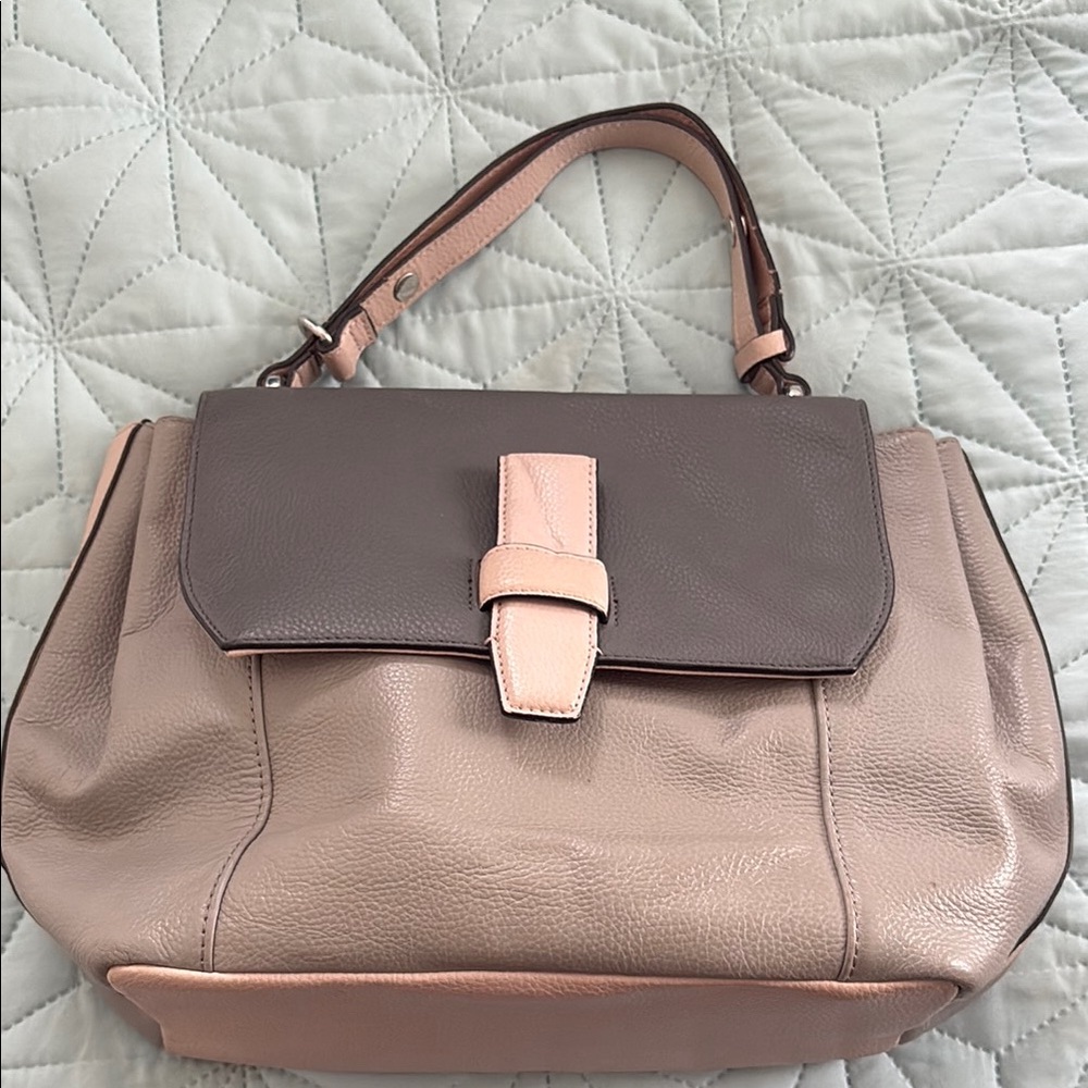 Chic Leather Satchel in Taupe and Blush
